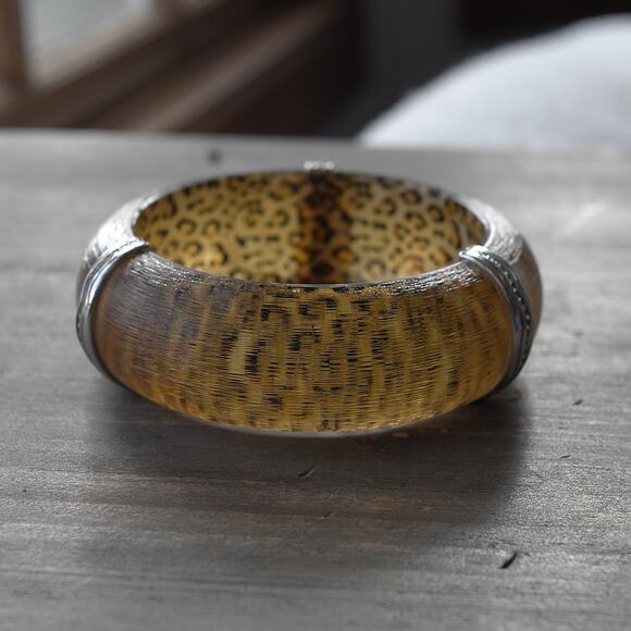Brighton Trinity Leopard Bangle Bracelet Animal Print Acrylic Chunky 1" Retired - Picture 3 of 9